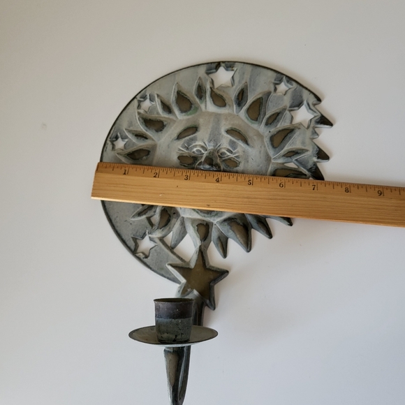 Vintage Verdi Gris Metal Partylite Sun and Stars Wall Sconce Candle Holder - Picture 13 of 15